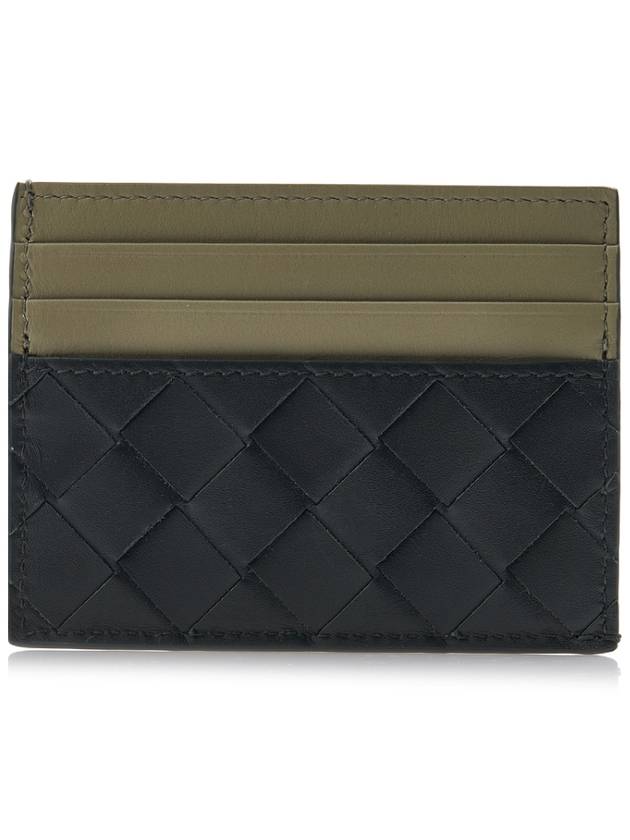 Luxury Bottega Veneta Intrecciato Two-Tone Card Wallet Dark Green Travertine
