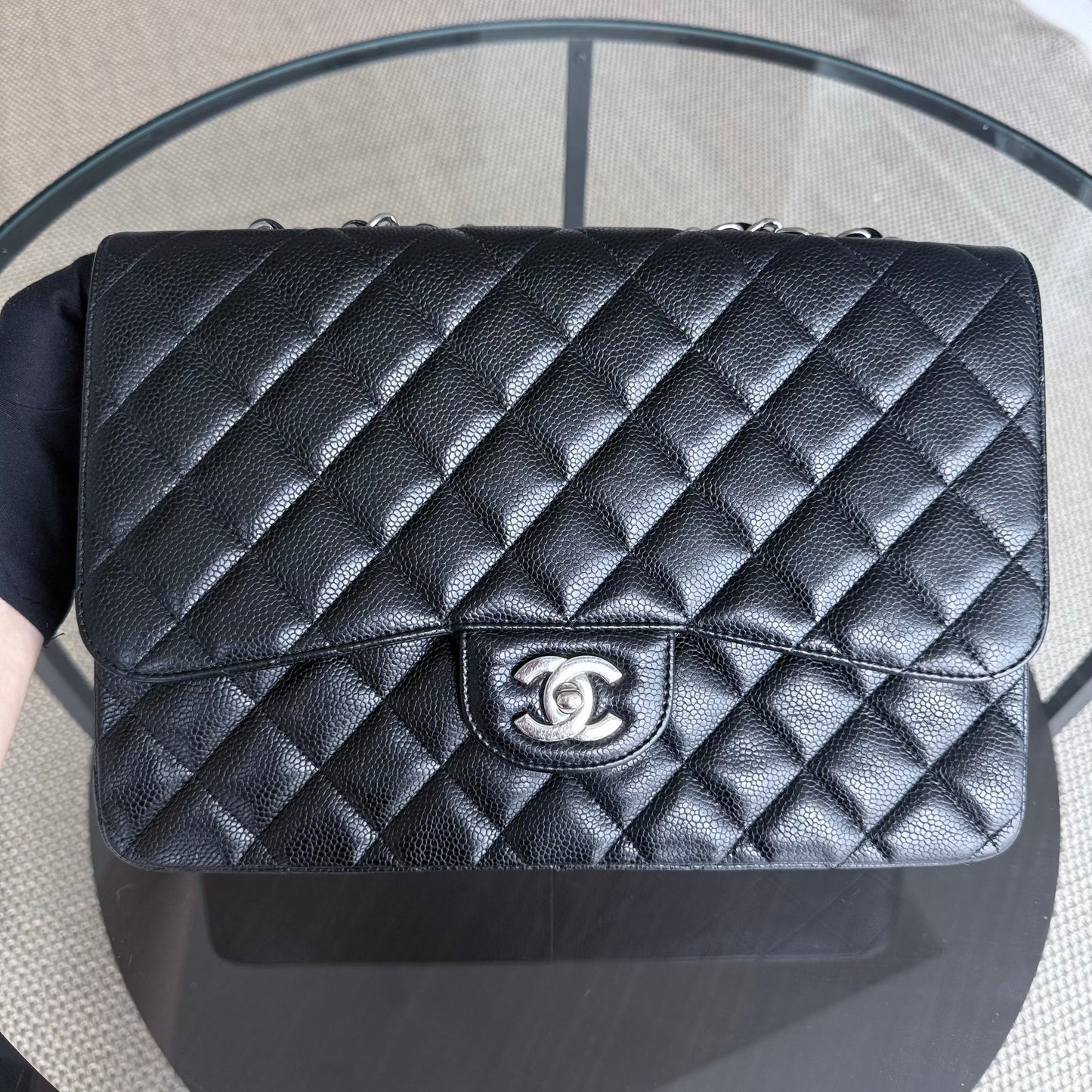 Chanel Classic Flap Jumbo - Single Flap Caviar 30CM Quilted Black Silver Hardware