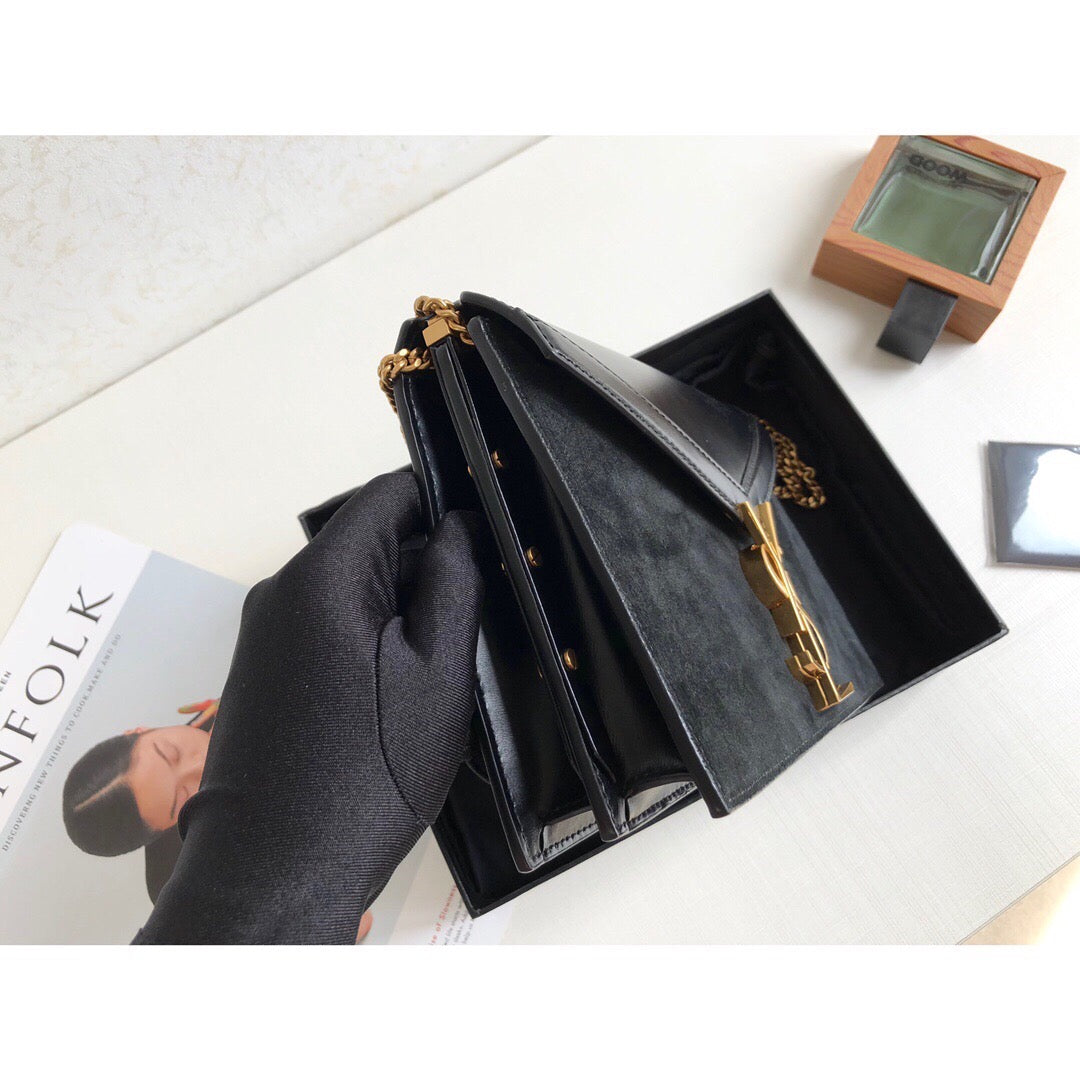 YSSL Cassandra Medium Chain Bag Black For Women 8in/22cm YSL 5327500SX0W1000