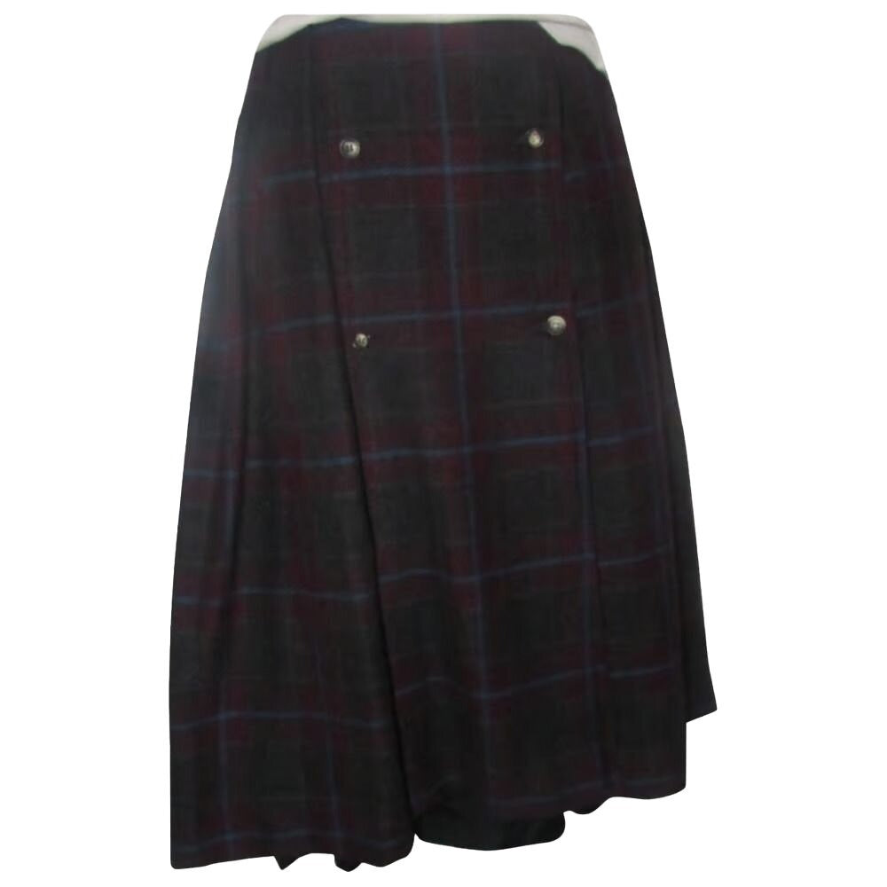, Gucci, multicolored plaid cashmere blend, 'school girl' midi skirt with knife pleats, a button up front, & a sewn in lining