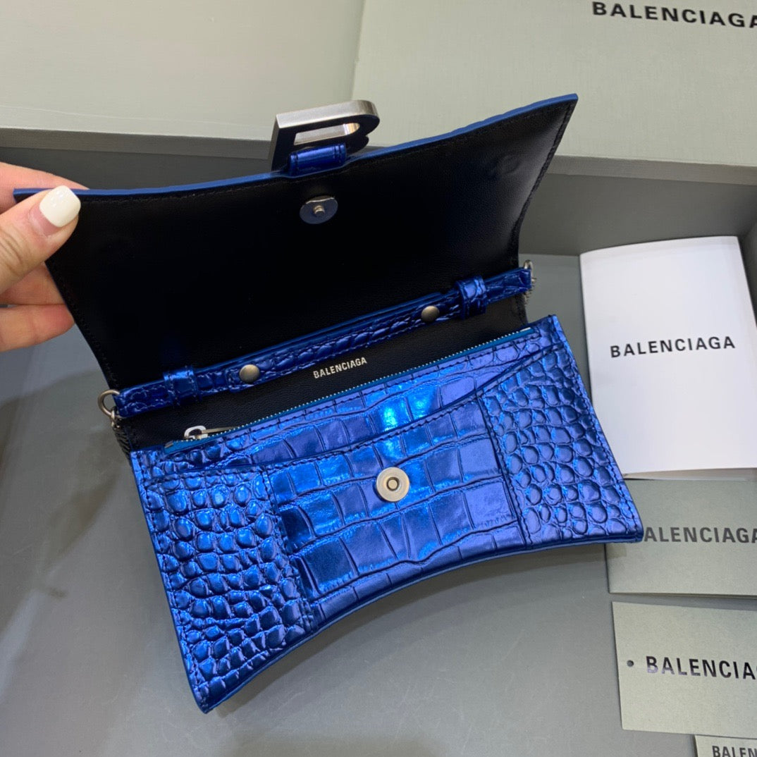 Top Quality Hourglass Wallet On Chain in Blue, For Women,  Bags 7.6in/19cm