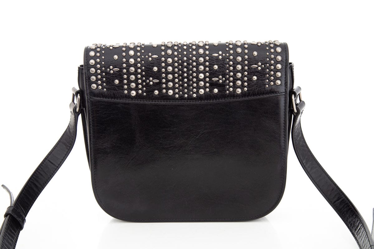 Saint Laurent Amalia  Black & Silver Studded Shiny Calfskin Handbag