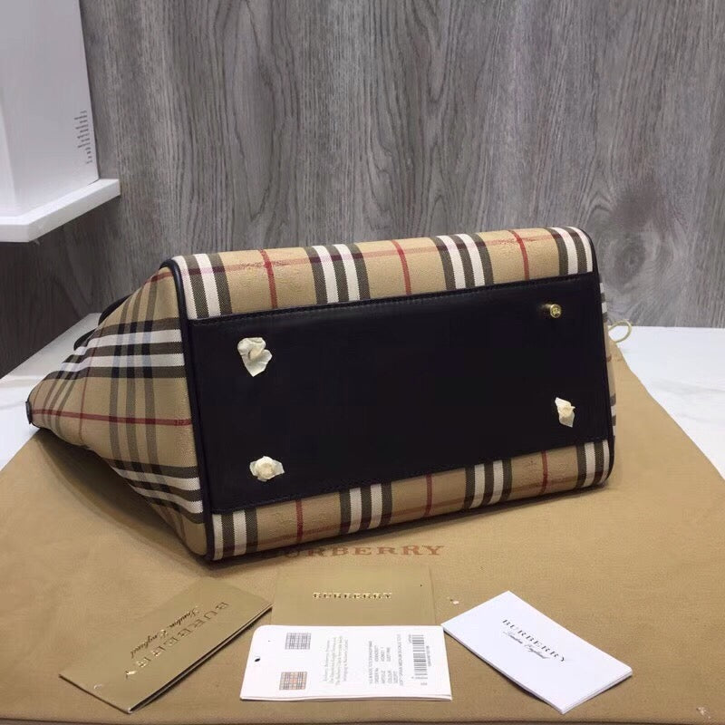 Top Quality The Small Canter Horseferry Check Tote Black For Women, Women’s Bags 11.6in/29.5cm