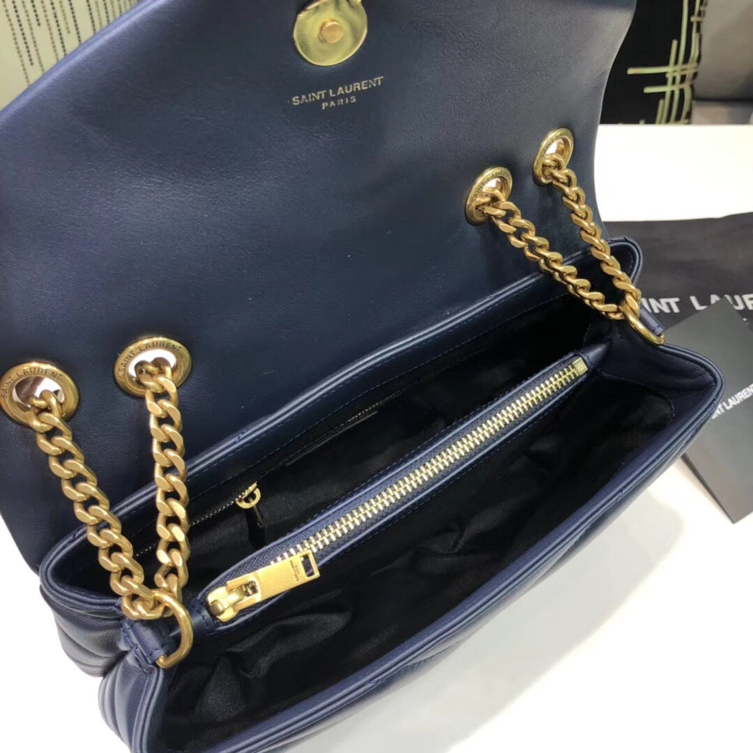 Top Quality Loulou Small Chain Bag In Matelassé "Y" Blue For Women 9.8in/23cm YSL 494699DV7274147