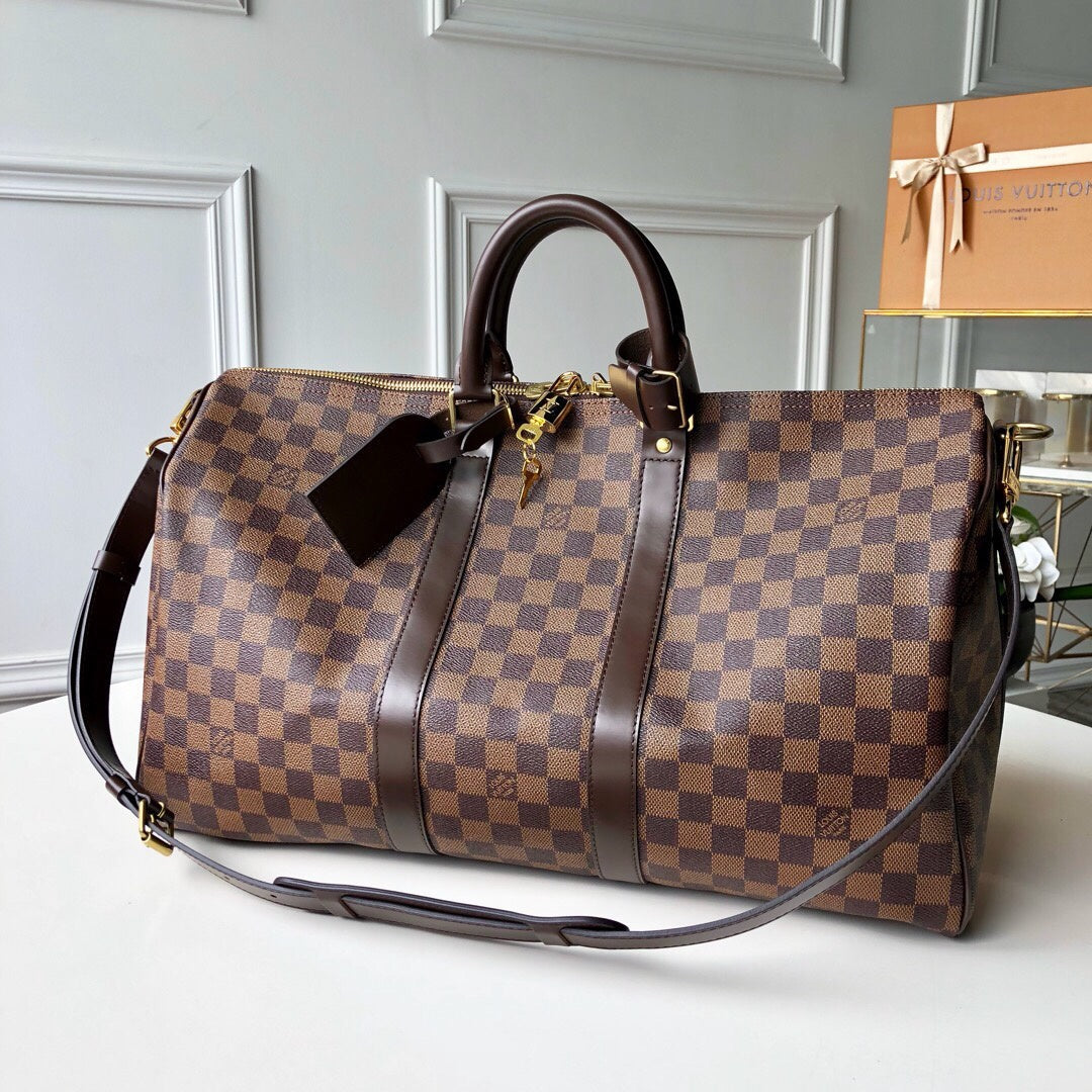Top Quality Keepall Bandoulière 45 Damier Ebene Canvas For Women, WoBags 17.7in/45cm Top Quality N41428