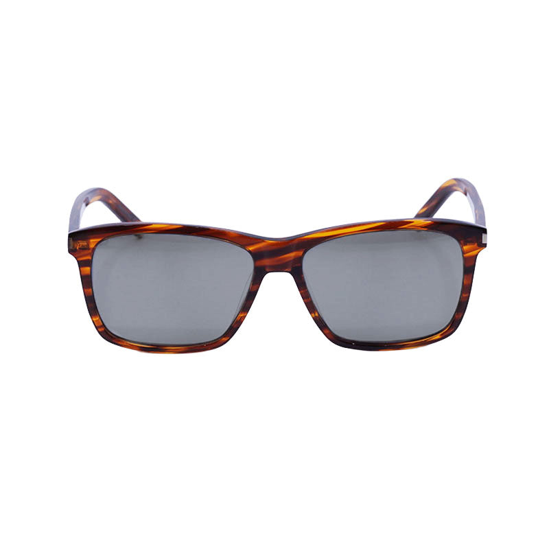 Saint Laurent Sunglasses Square Full Rim, Striped Havana Frame and Silver Lens SL339004