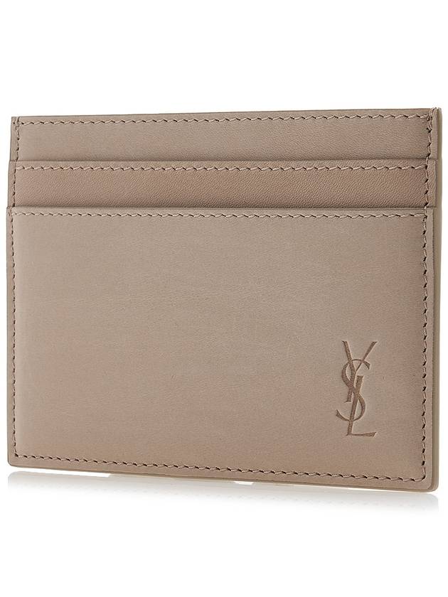 Luxury Saint Laurent Trending 2025 Cassandre Debossed Logo Leather Card Wallet Beige
