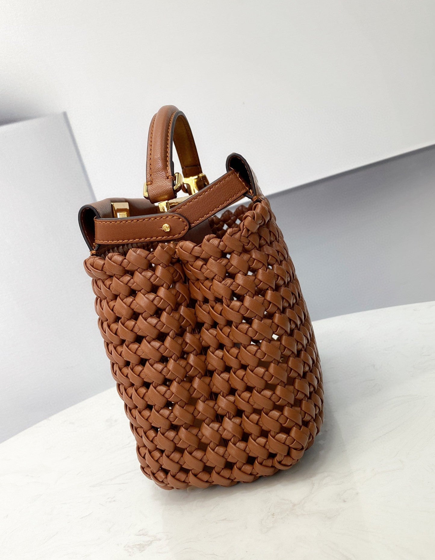 Top QualityTop Quality Peekaboo Mini Brown Braided Bag For Woman 18cm/7in