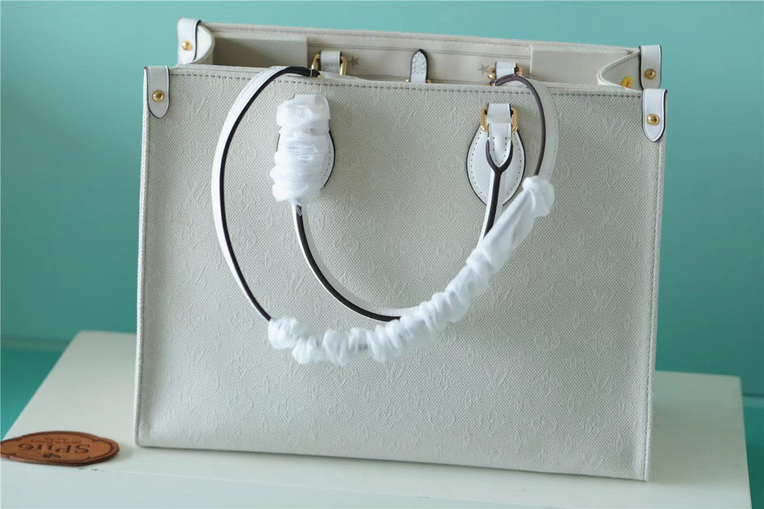 Top Quality Onthego MM Monogram Giant And Raffia White/ Yellow For Women,  Shoulder And Crossbody Bags 35cm/13.8in Top Quality 