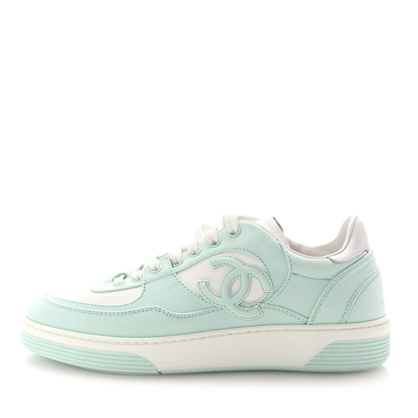 Chanel Cotton Sneakers 38.5 Light Turquoise White