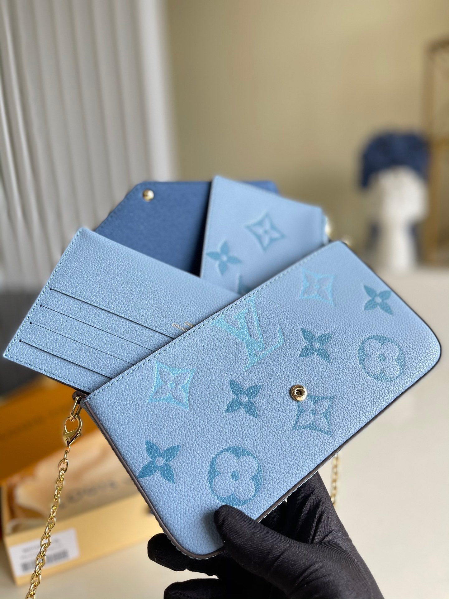 Top Quality Felicie Pochette Tourterelle Blue Monogram Empreinte For Women, WoWallet 8.3in/21cm Top Quality