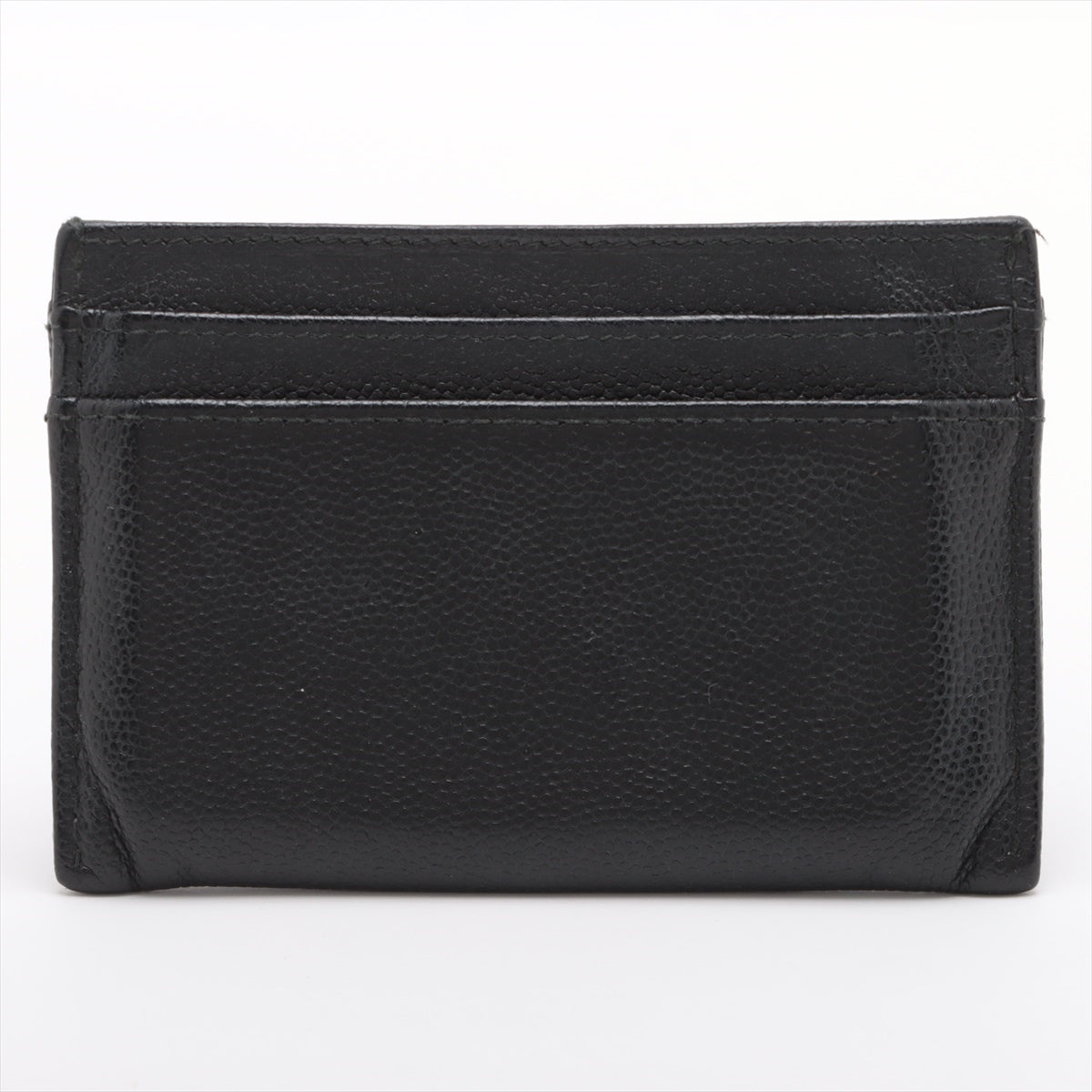 Chanel Coconut Button Caviar S Card Case Black Silver Gold