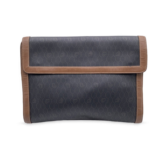 CHRISTIAN DIOR   Grey Logo Canvas Large Clutch Portfolio