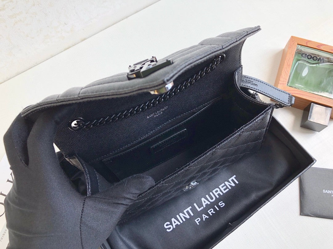 YSSL Envelope Small Bag In Mix Matelassé Grain De Poudre Black For Women 8in/21cm YSL 600195BOW981000