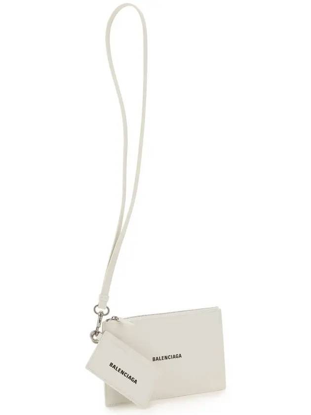 Luxury Balenciaga Trending 2025 Cash Logo Strap Double Pouch Strap Card Wallet White