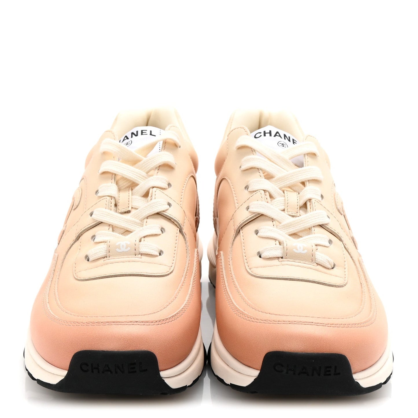 Chanel Laminated Calfskin Stretch CC Womens Sneakers 40 Light Orange