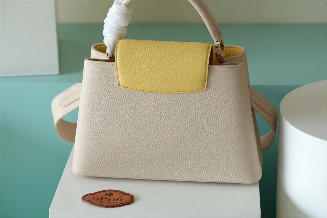 Top Quality Capucines BB Taurillon Creme Beige/ Plume Yellow Berlingot For Women, Womens Bags, Shoulder And Crossbody Bags 10.6in/27cm Top Quality