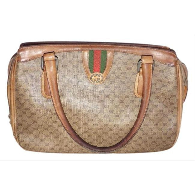 Gucci   Gg Brown Small G Logo Print Coated Canvas And Brown Leather