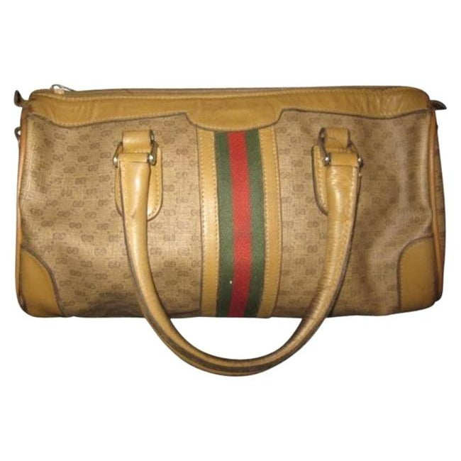 Gucci   Coated Canvas With Small G Logo Leather In Browns With Wide Red Green Stripe