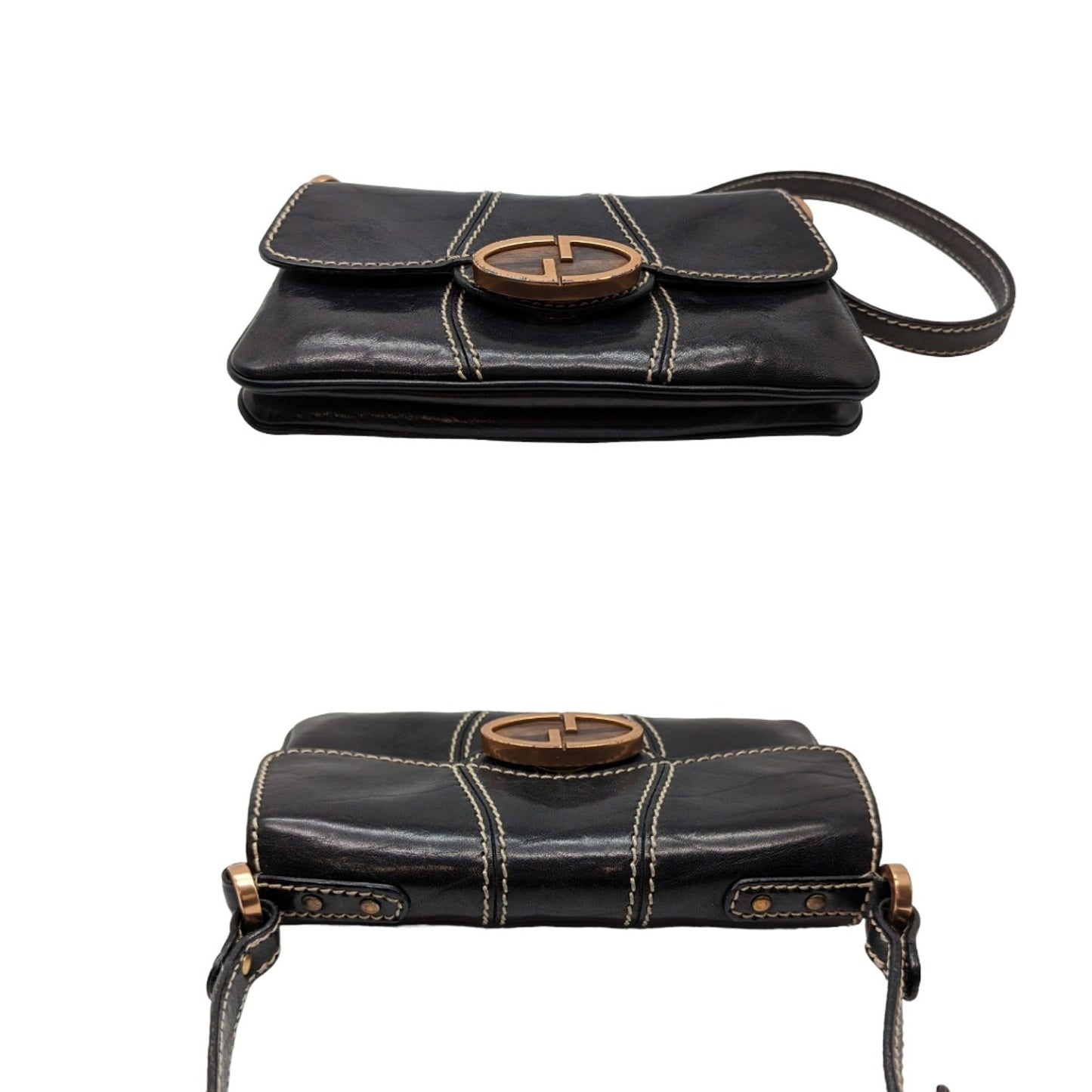 Gucci   Black Leather GG Buckle Detail Shoulder Bag 124259