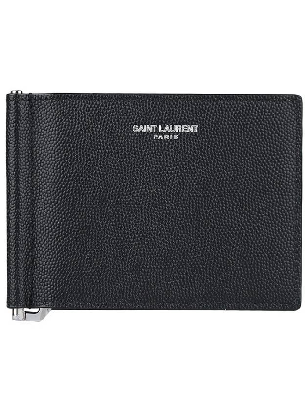 Luxury Saint Laurent Trending 2025 Textured Classic Leather Money Clip Half Wallet Black