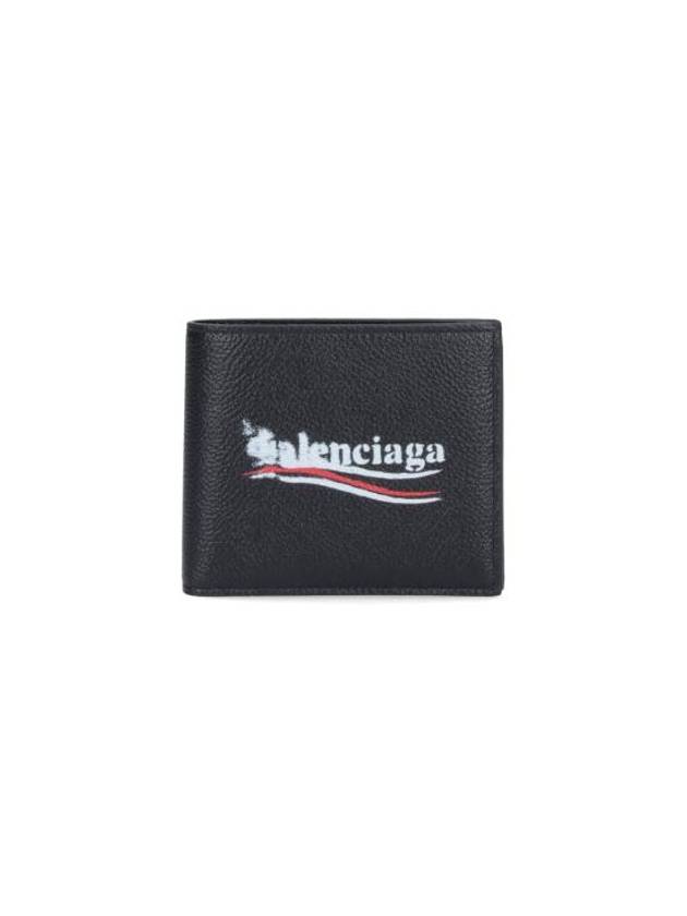 Luxury Balenciaga Trending 2025 Logo Print Leather Half Wallet Black