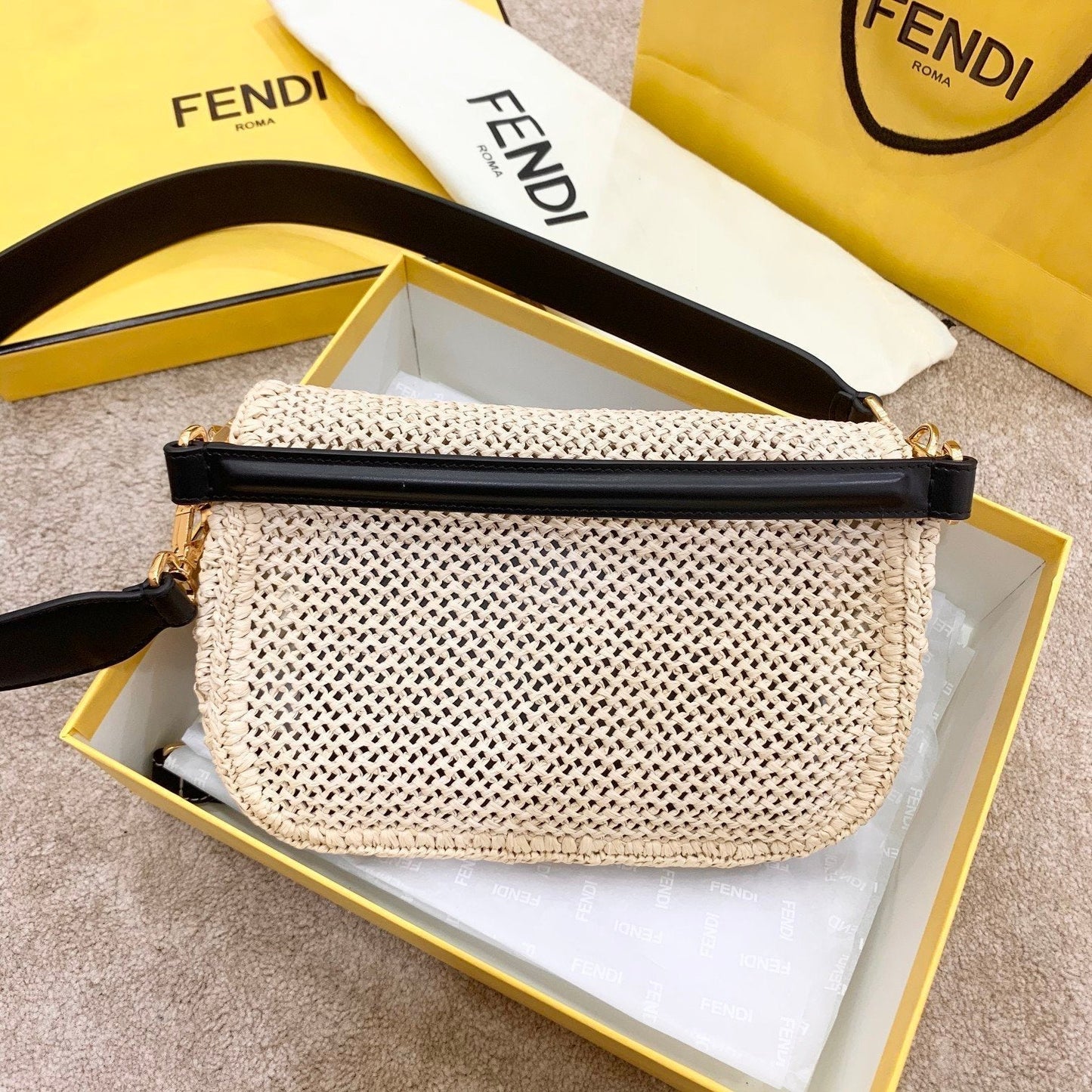 Top QualityTop Quality Baguette Woven Straw Black For Women, Women’s Handbags, Shoulder And Crossbody Bags 10in/26cm FF
