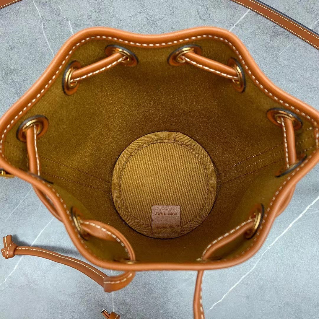 Top Quality Small Drawstring Bag In Trimphe Canvas White For Women 7.9in/20cm