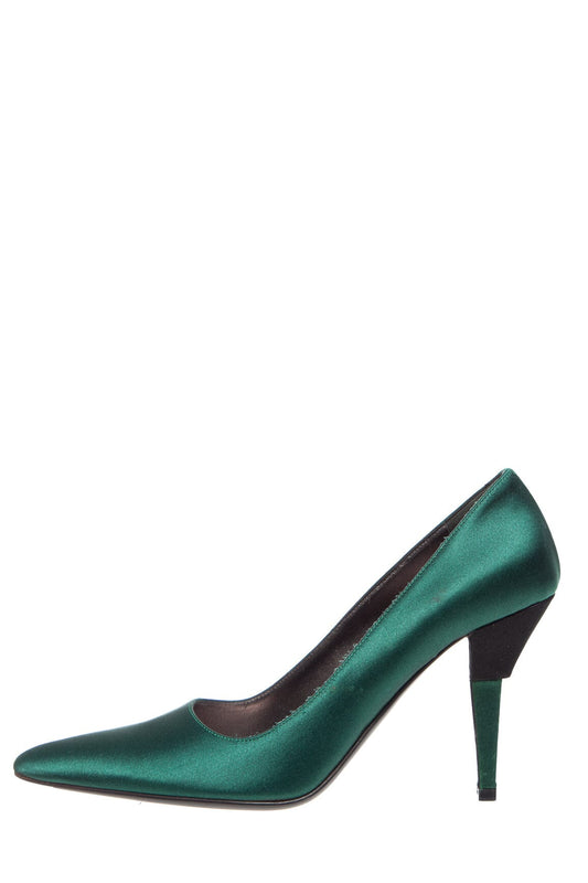 Prada Green Satin Point Toe Heels SZ 38.5