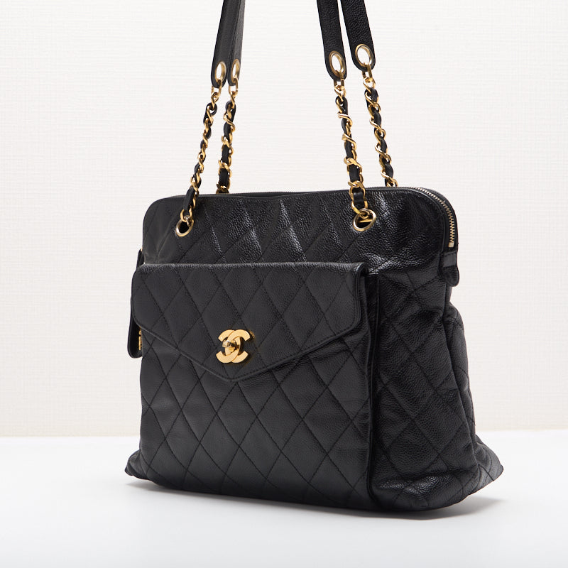 CHANEL / CHANEL Matrasse  Flap Double Chain Sder Caviar S Black   Shoulder Bag Lady Bag Hybrid ? Ship?  Yaboo Online