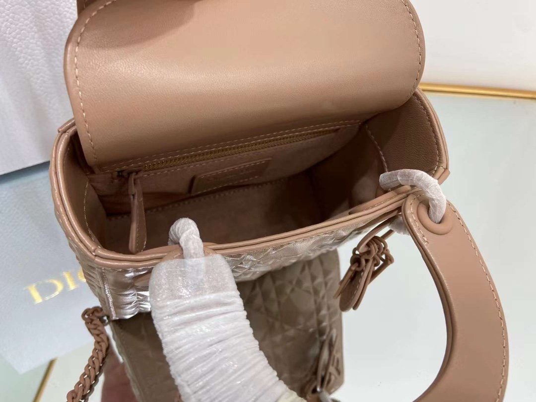 Top Quality Mini Lady Bag Cannage with Beaded Motif, Brown, For Women Womens Handbags, Crossbody Bags, 18cm CD