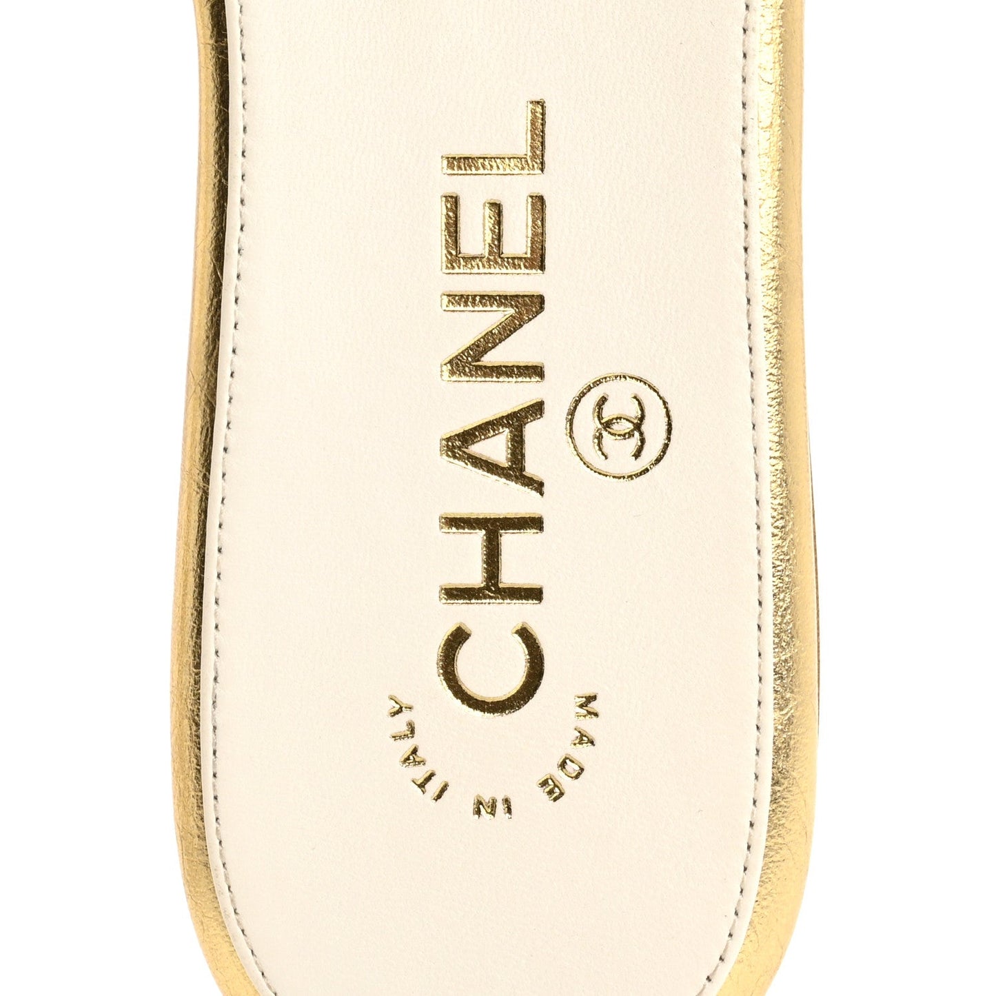 Chanel Laminated Lambskin Camellia CC Slide Sandals 36 Golden