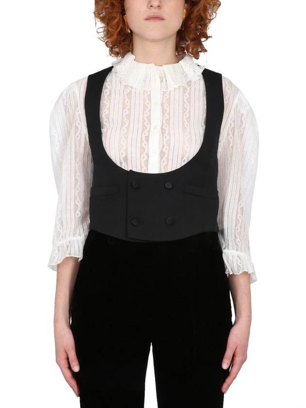Luxury Saint Laurent Trending 2025 Women's Wool Tuxedo Vest Black