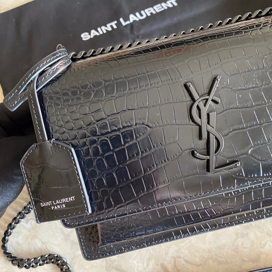 YSSL Sunset Medium Chain Bag Black For Women 8in/22cm YSL 442906DND0U1000