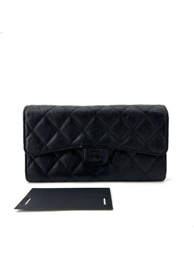 Calfskin black classic flap long wallet Chanel