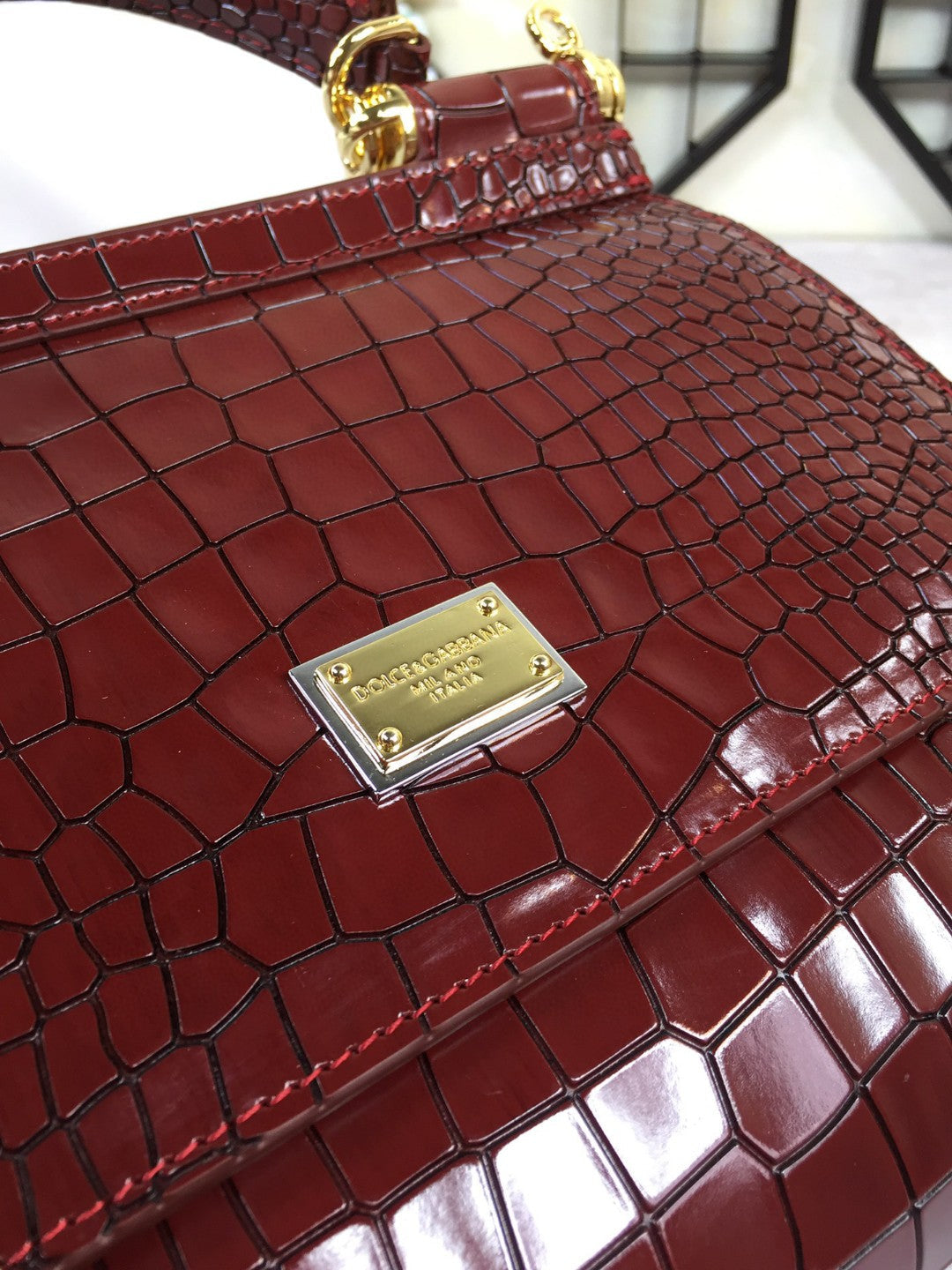 Top Quality MeTop Qualityum Sicily Bag In Foiled CrocoTop Qualityle-Print Burgundy For Women 10.2in/26cm Top Quality