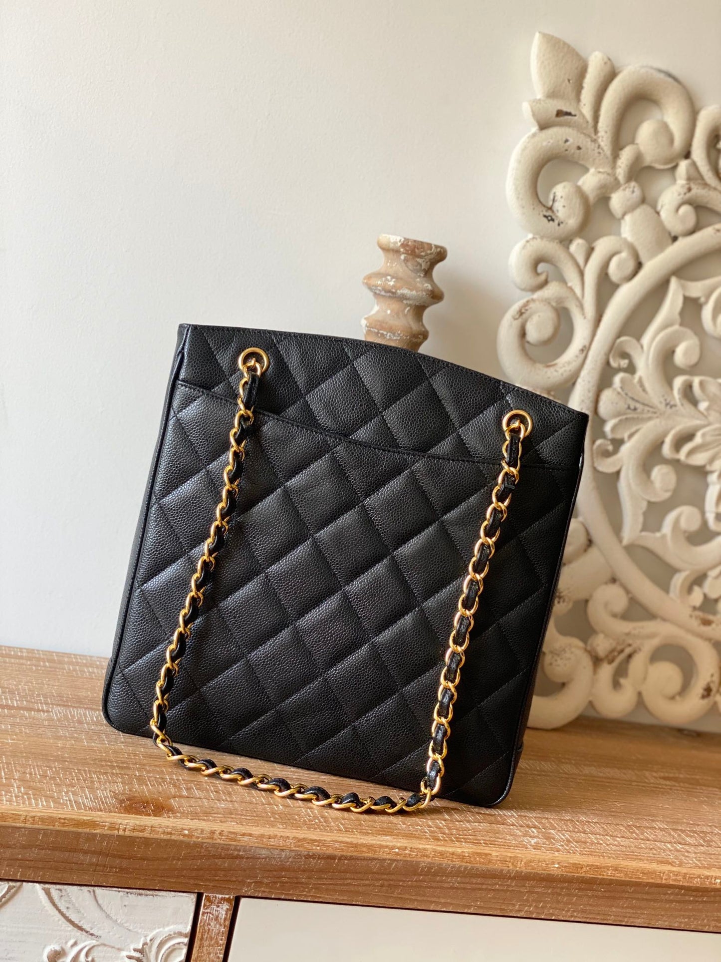 CHL Black Large Quilted Caviar Tote Bag For Women 28cm/11in