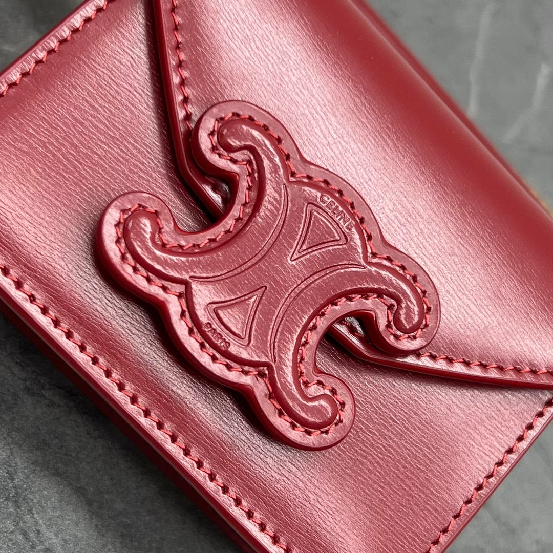 Top Quality Card Holder On Chain Triomphe Red For Women 4in/11cm 10J743DPV.27VD
