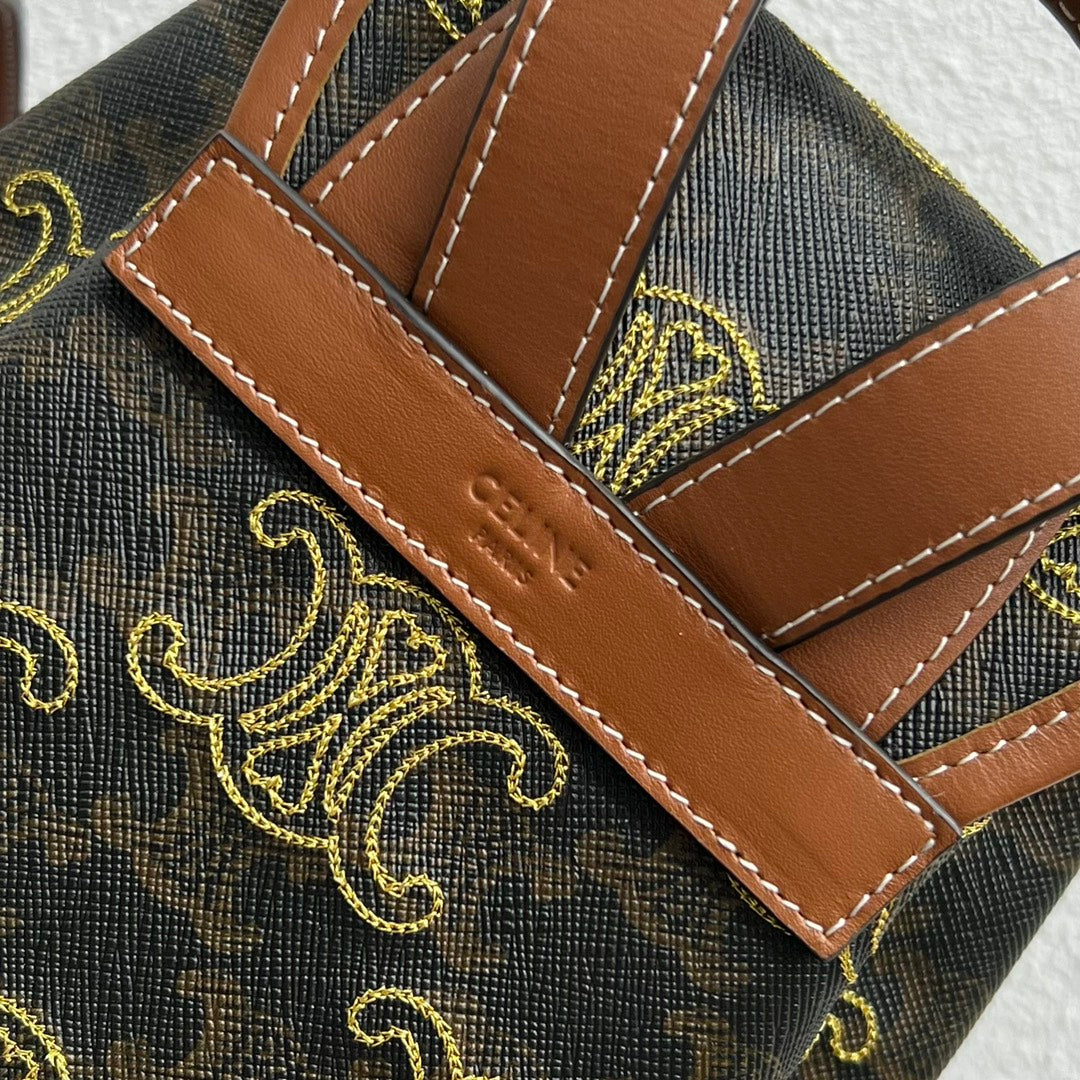 Top Quality Mini Backpack Folco In Triomphe Canvas With Triomphe Heart Embroidery Brown For Women 8in/20cm 197662EF3.04LU