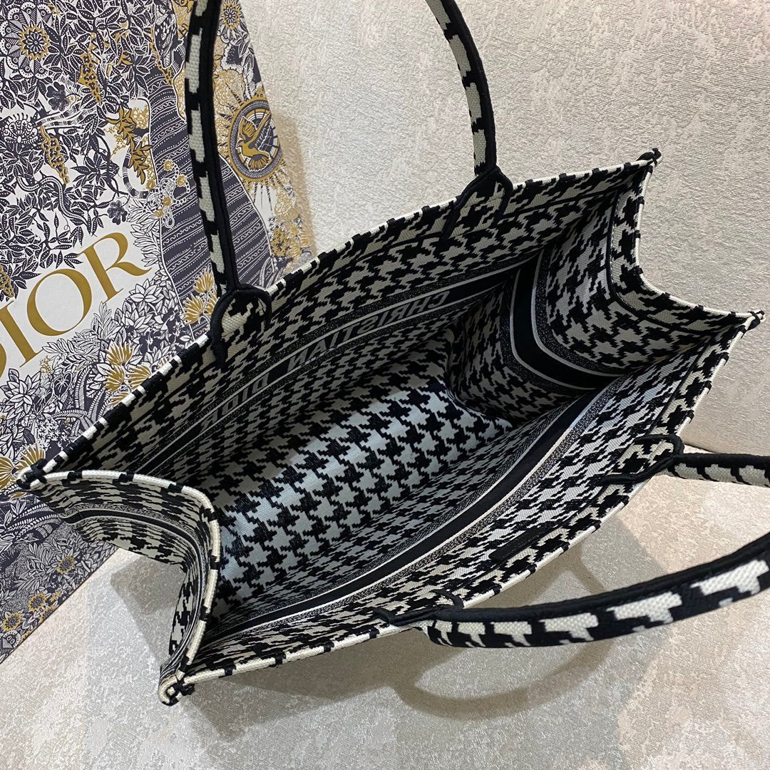 Top Quality Large Book Tote Black Houndstooth Embroidery, Black/White, For Women Womens Handbags, Shoulder Bags, 42cm CD