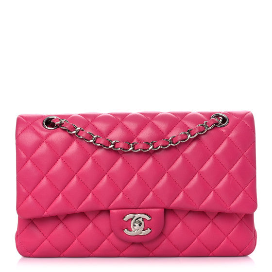 Chanel Lambskin Quilted Medium Double Flap Dark Pink