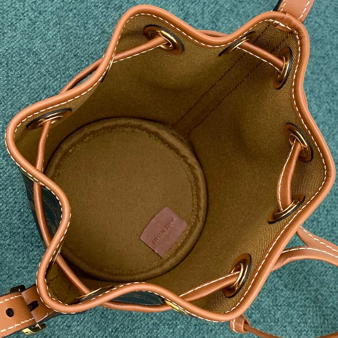 Top Quality Small Drawstring Bag In Trimphe Canvas Brown For Women 7.9in/20cm 191142BZJ-04LU