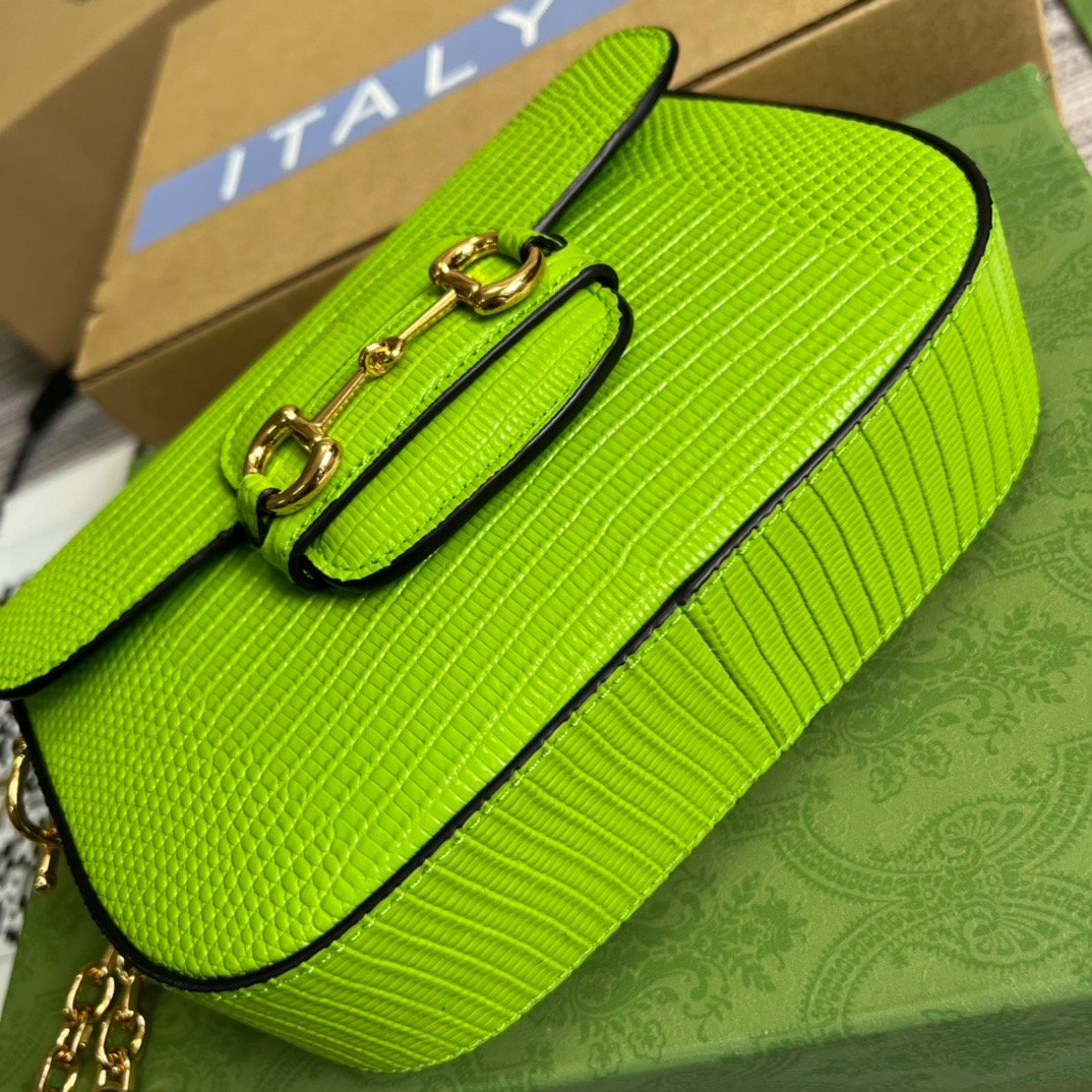 gg Horsebit 1955 Lizard Mini Bag Yellow For Women, Women’s Bags 8in/20cm gg‎