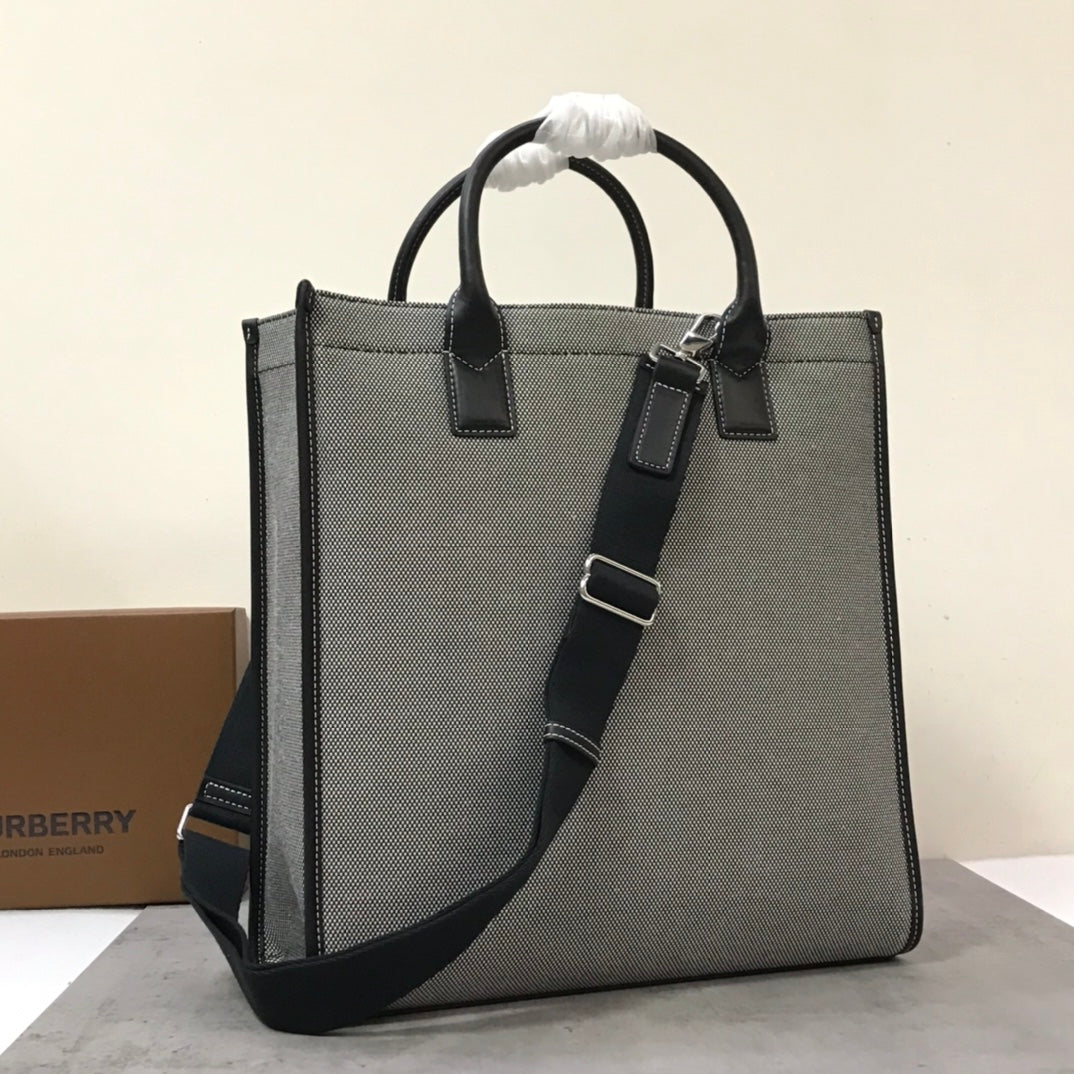 Top Quality Horseferry Print Cotton Canvas Tote Black/Grey For Women, Womenâs Bags, Shoulder And Crossbody Bags 14in/ 35.5cm BUR 80508141