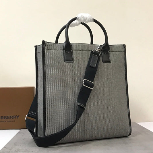Top Quality Horseferry Print Cotton Canvas Tote Black/Grey For Women, Womenâs Bags, Shoulder And Crossbody Bags 14in/ 35.5cm BUR 80508141