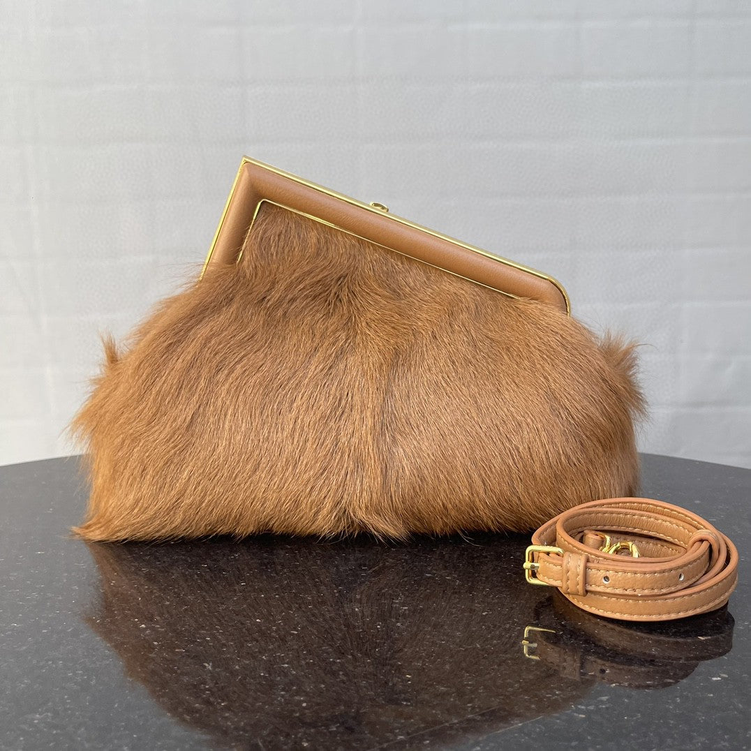Top QualityTop Quality Top QualityTop Qualityrst Small Brown Fox Fur Bag For Woman 26cm/10in