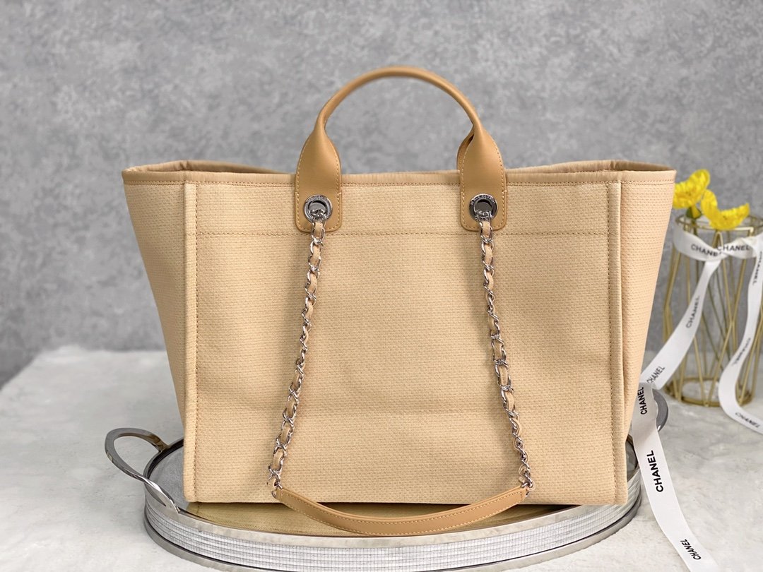 CHLSmall Shopping Bag Silver Hardware Raffia For Women Handbags, Shoulder Bags 15.2in/39cm AS3257