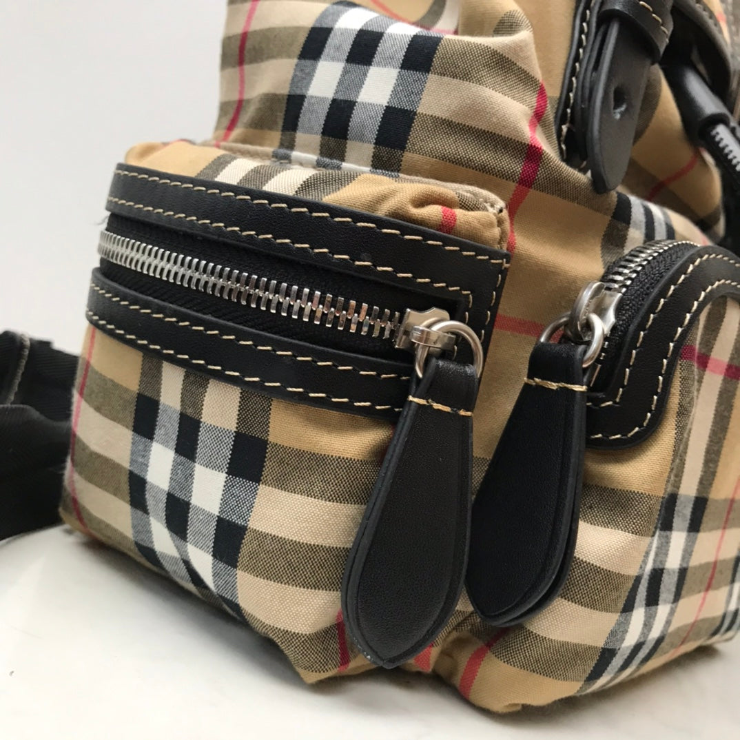 Top Quality MeTop Qualityum Rucksack In  Check Cotton Canvas-Sandy For Women, Bags 13in/33cm