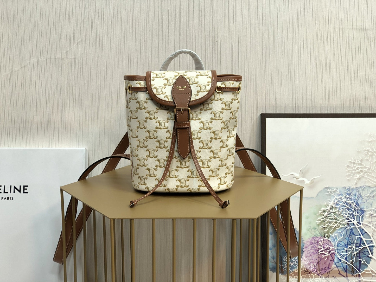 Top Quality Mini Backpack Folco In Triomphe Canvas White For Women 7in/20cm 197662CAS.01BC