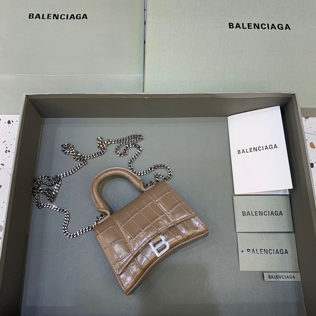 Top Quality Hourglass Mini Handbag With Chain In Earth Brown, For Women,  Bags 4.7in/12cm